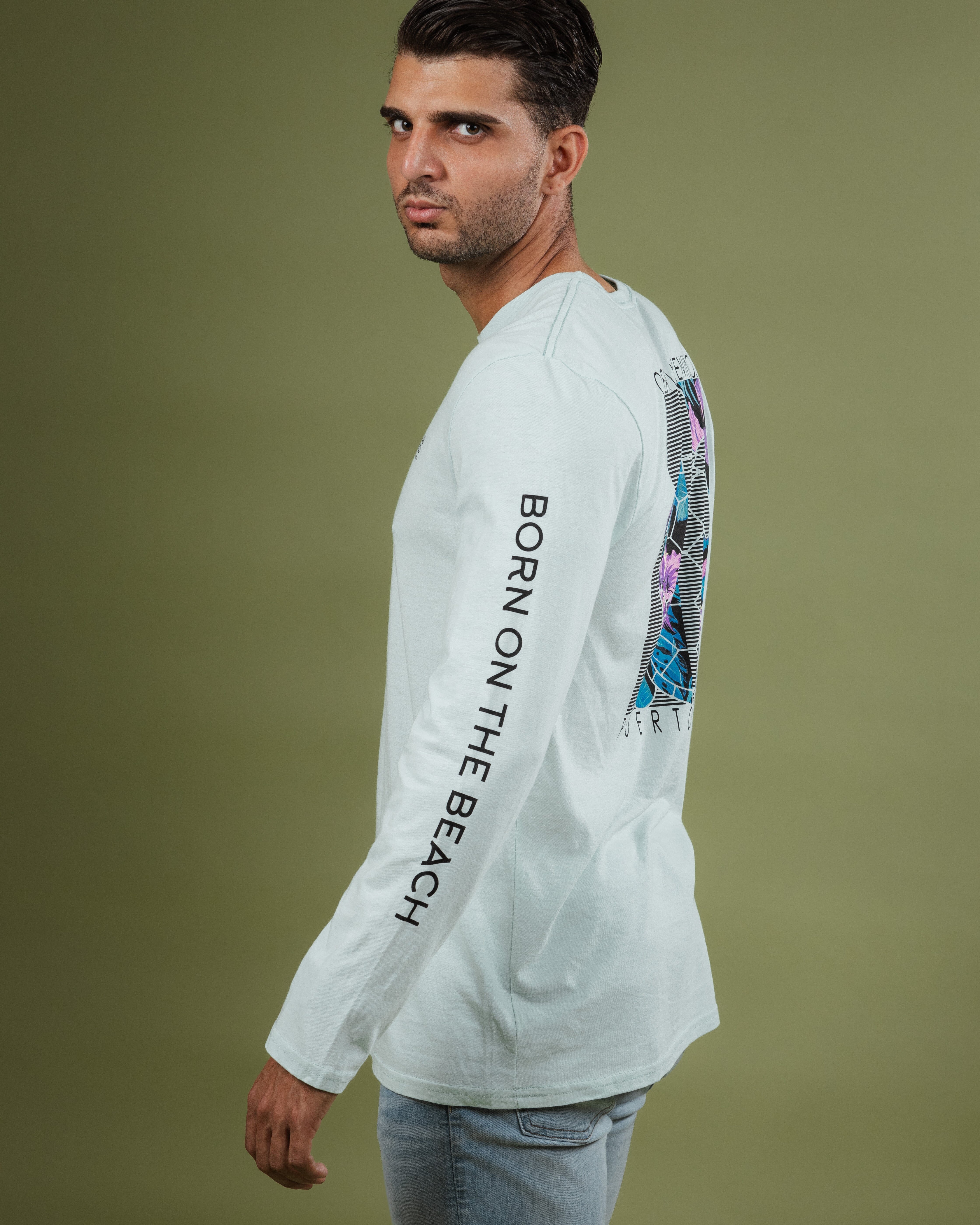 Flowers & Lines Turtle Tri-Blend Long Sleeve T-Shirt - Image 3