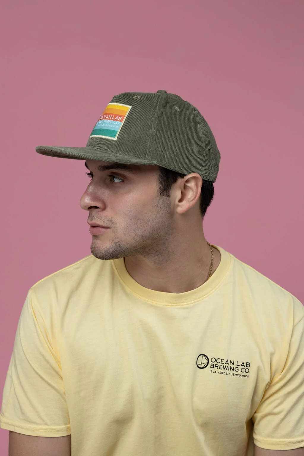 Ocean Lab 5 Panel Corduroy Cap - Olive - Image 3