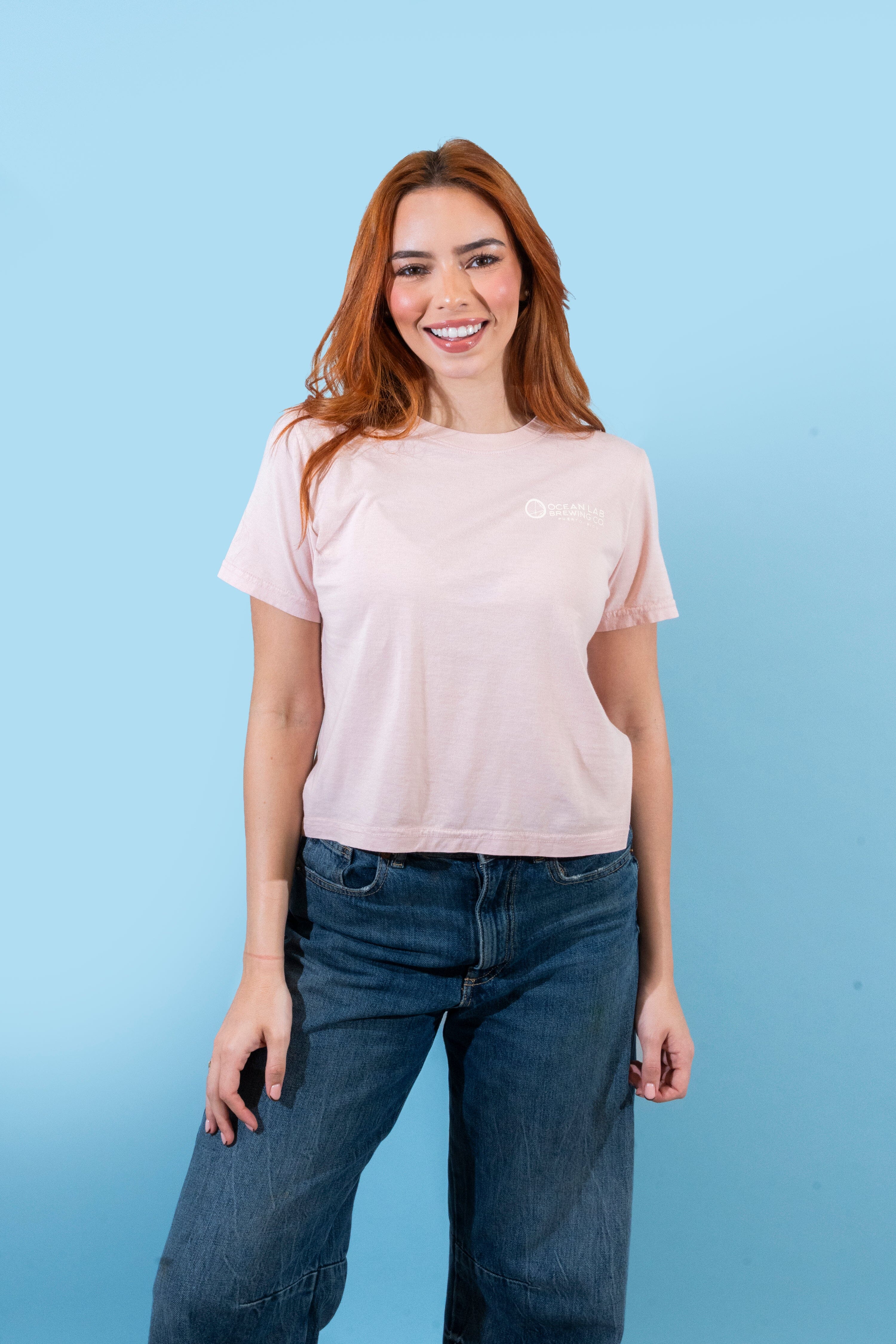 Tropical Surf Cropped Ladies Tee - Dusty Pink - Image 3
