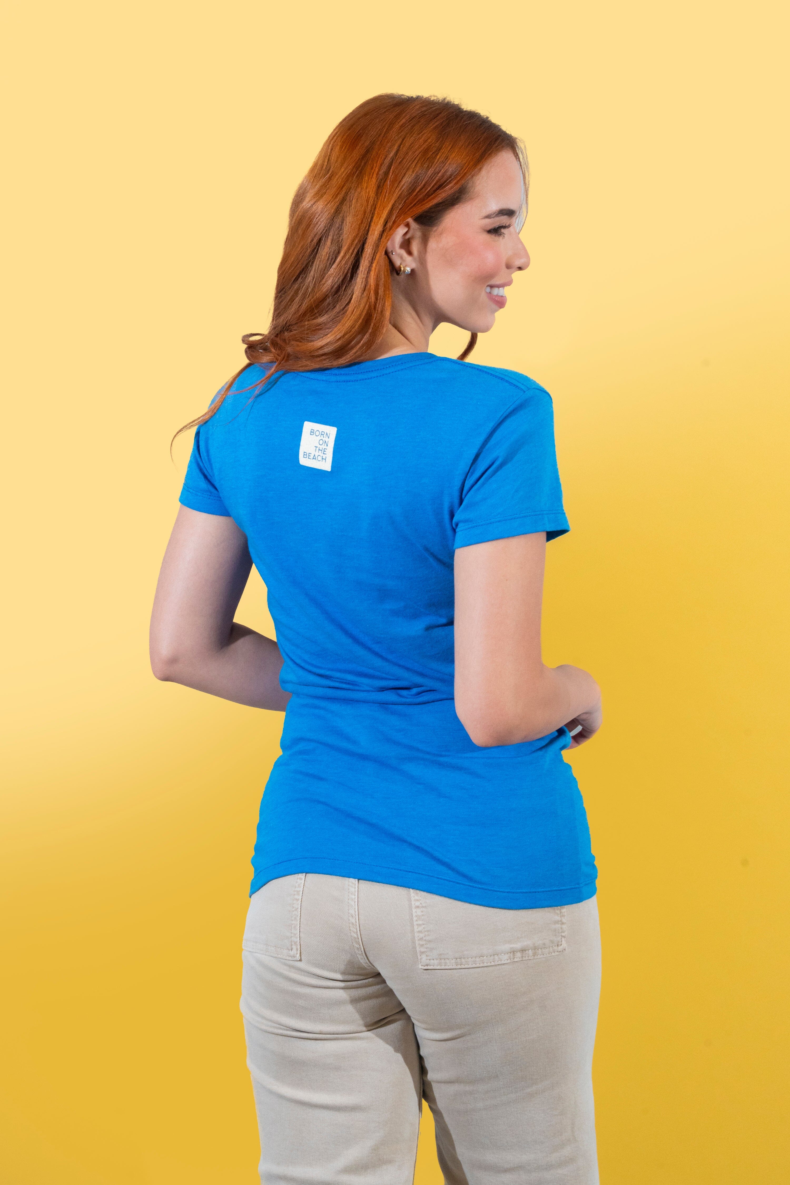 Tropical Surf Short Sleeve Heather Ladies Tee - Heather Turquoise - Image 2